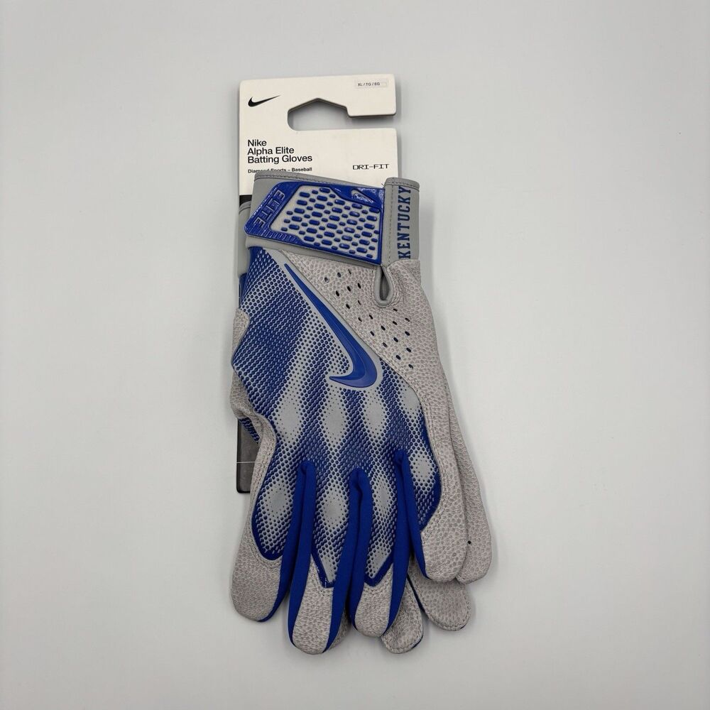 Size XL NIKE Alpha Elite Kentucky Wildcats Blue White Batting Gloves FB4170-014